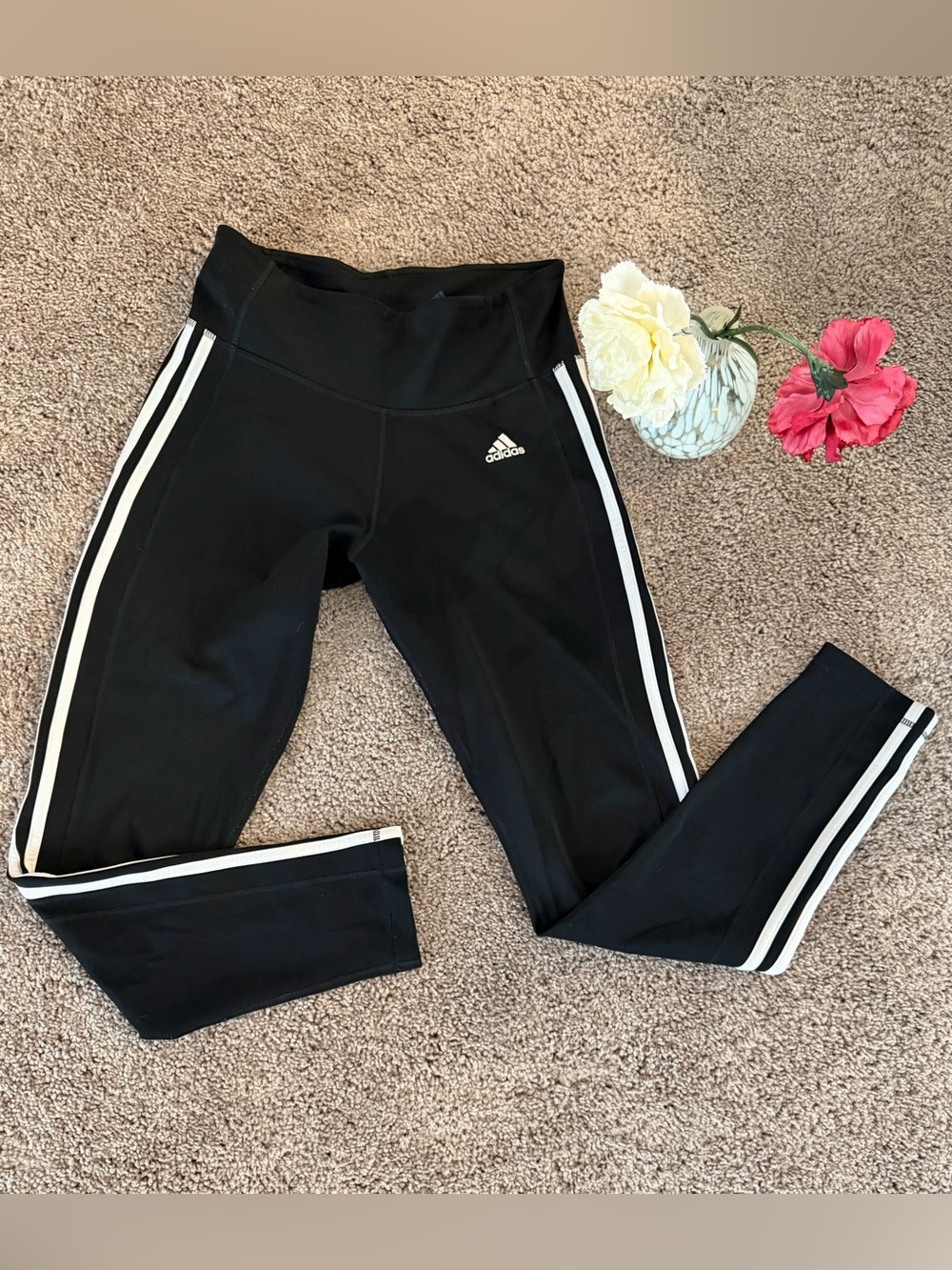 Adidas Black Leggings with White Side Stripes